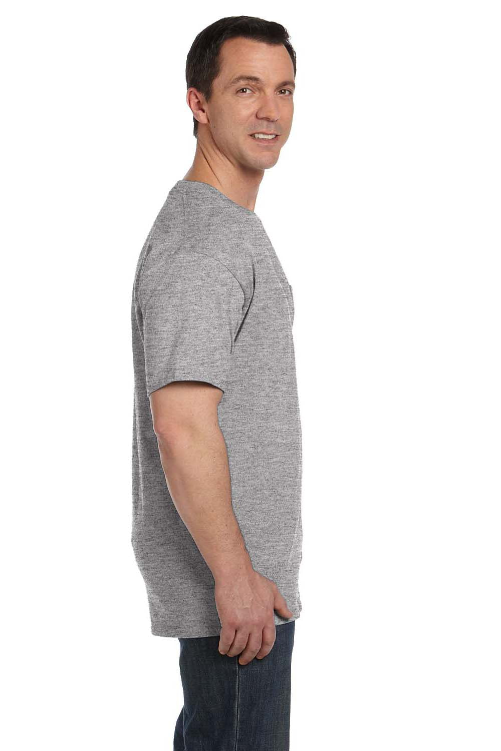 Hanes 5190P Mens Beefy-T Short Sleeve Crewneck T-Shirt w/ Pocket Light Steel Grey Side