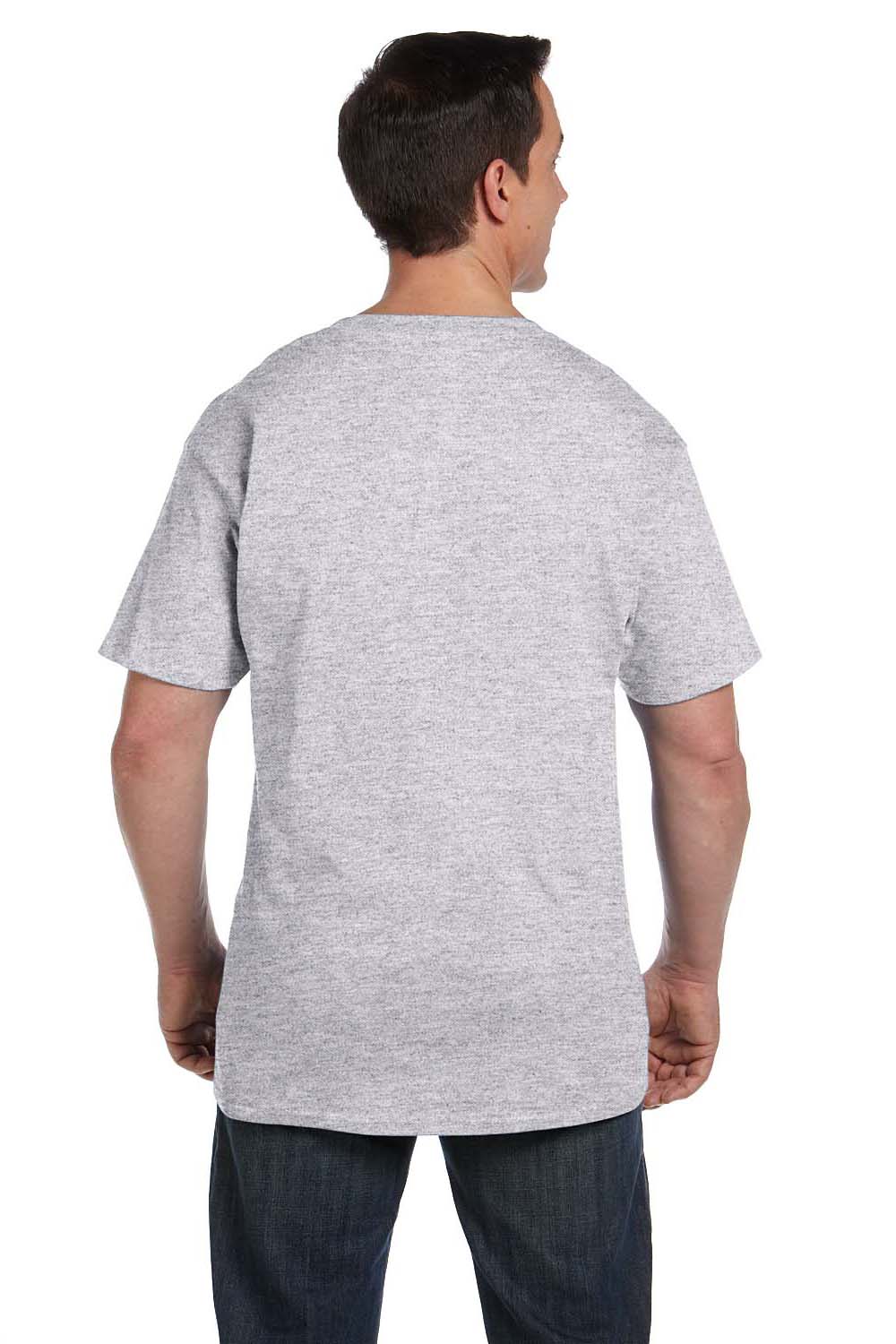 Hanes 5190P Mens Beefy-T Short Sleeve Crewneck T-Shirt w/ Pocket Ash Grey Back