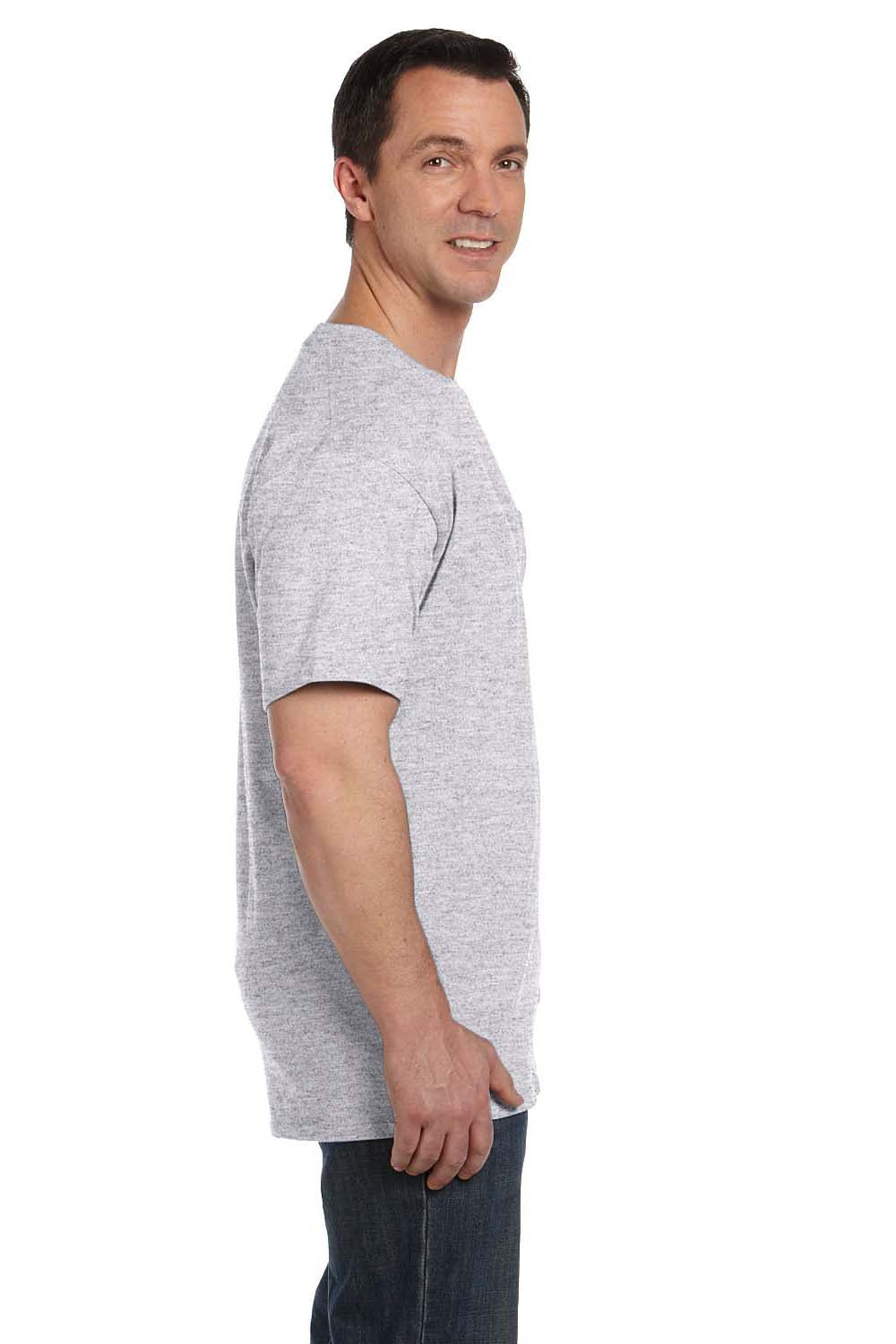 Hanes 5190P Mens Beefy-T Short Sleeve Crewneck T-Shirt w/ Pocket Ash Grey Side