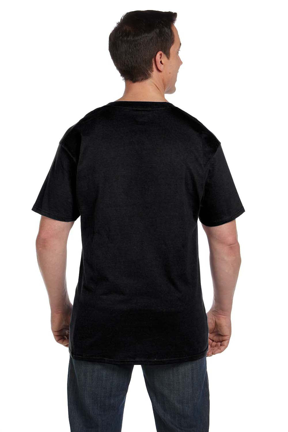 Hanes 5190P Mens Beefy-T Short Sleeve Crewneck T-Shirt w/ Pocket Black Back