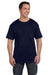 Hanes 5190P Mens Beefy-T Short Sleeve Crewneck T-Shirt w/ Pocket Navy Blue Front