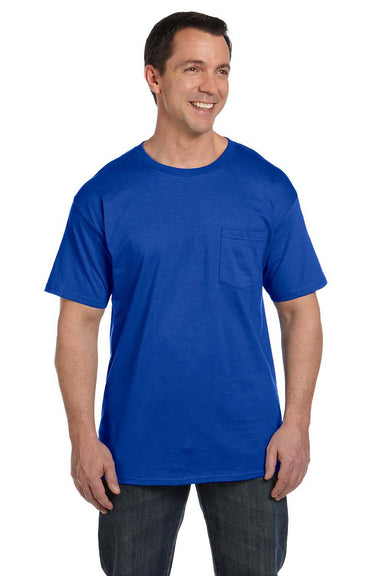 Hanes 5190P Mens Beefy-T Short Sleeve Crewneck T-Shirt w/ Pocket Royal Blue Front