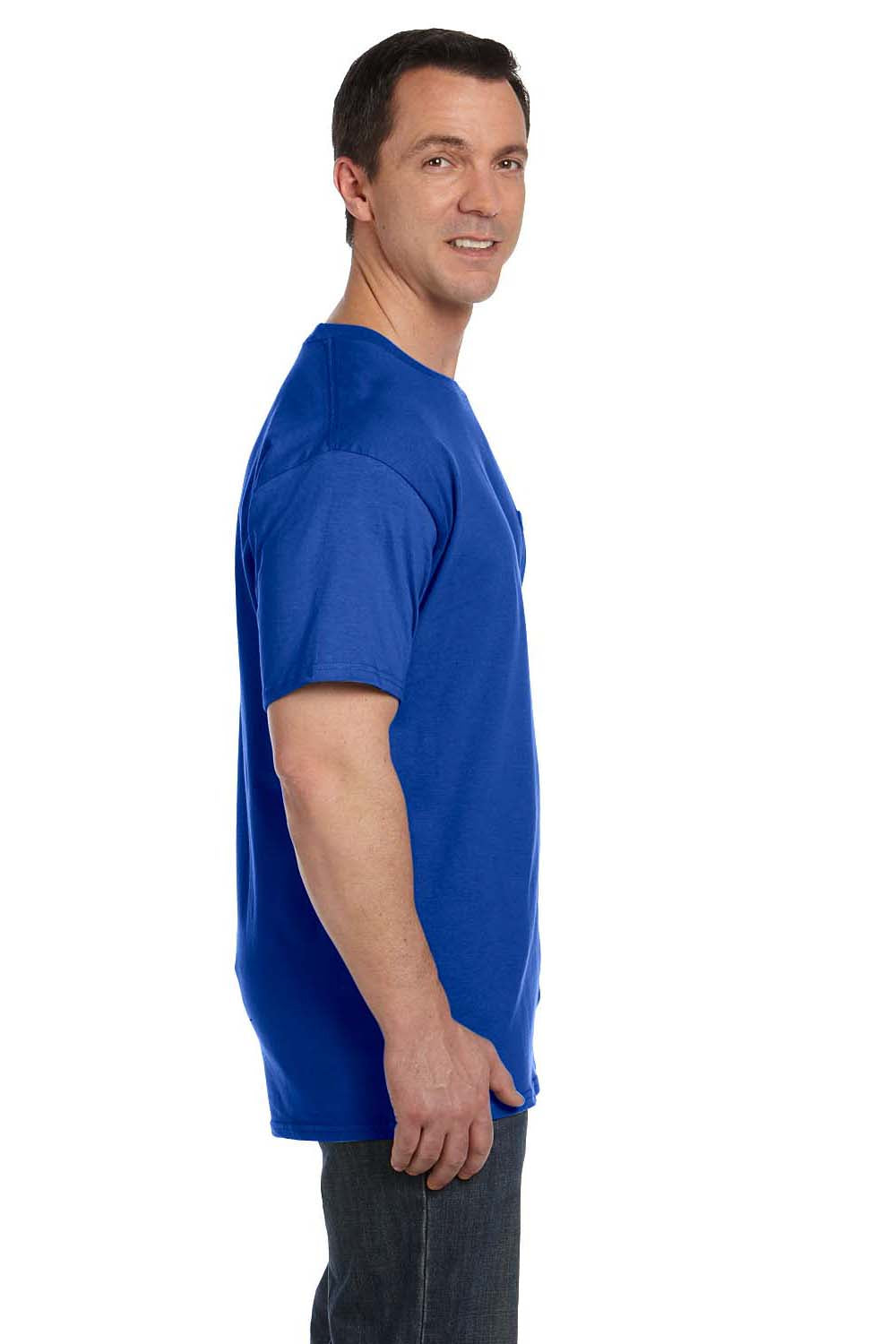 Hanes 5190P Mens Beefy-T Short Sleeve Crewneck T-Shirt w/ Pocket Royal Blue Side