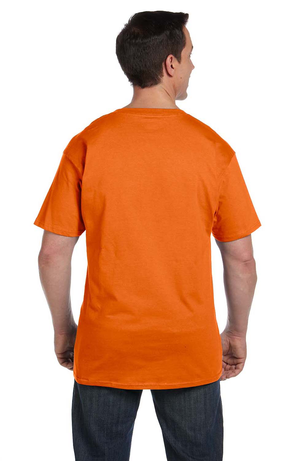 Hanes 5190P Mens Beefy-T Short Sleeve Crewneck T-Shirt w/ Pocket Orange Back