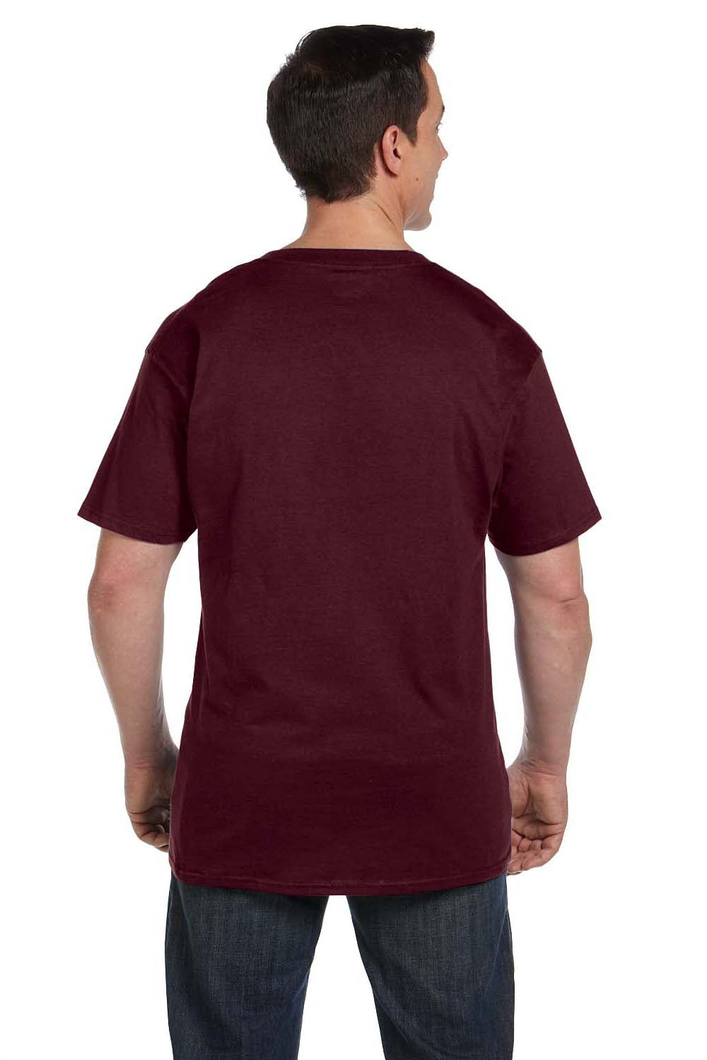 Hanes 5190P Mens Beefy-T Short Sleeve Crewneck T-Shirt w/ Pocket Maroon Back