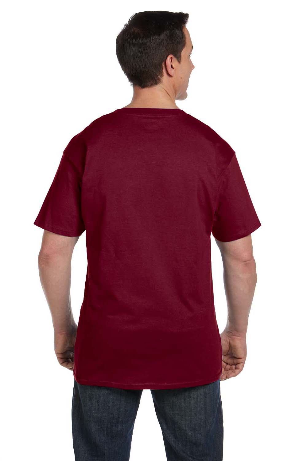 Hanes 5190P Mens Beefy-T Short Sleeve Crewneck T-Shirt w/ Pocket Cardinal Red Back