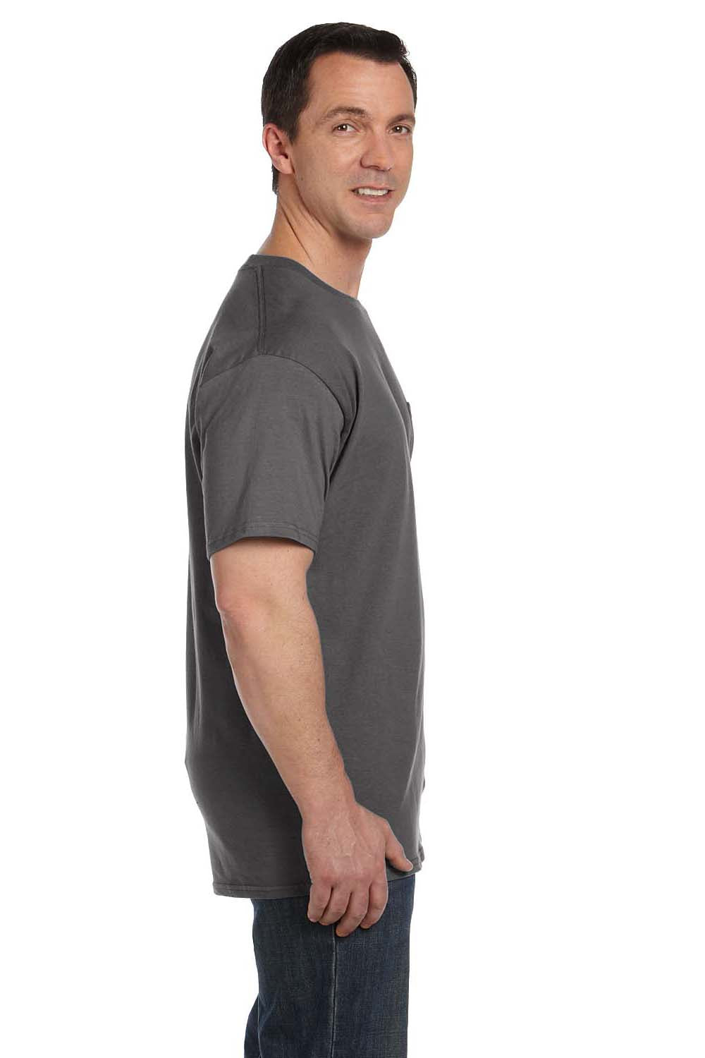 Hanes 5190P Mens Beefy-T Short Sleeve Crewneck T-Shirt w/ Pocket Smoke Grey Side