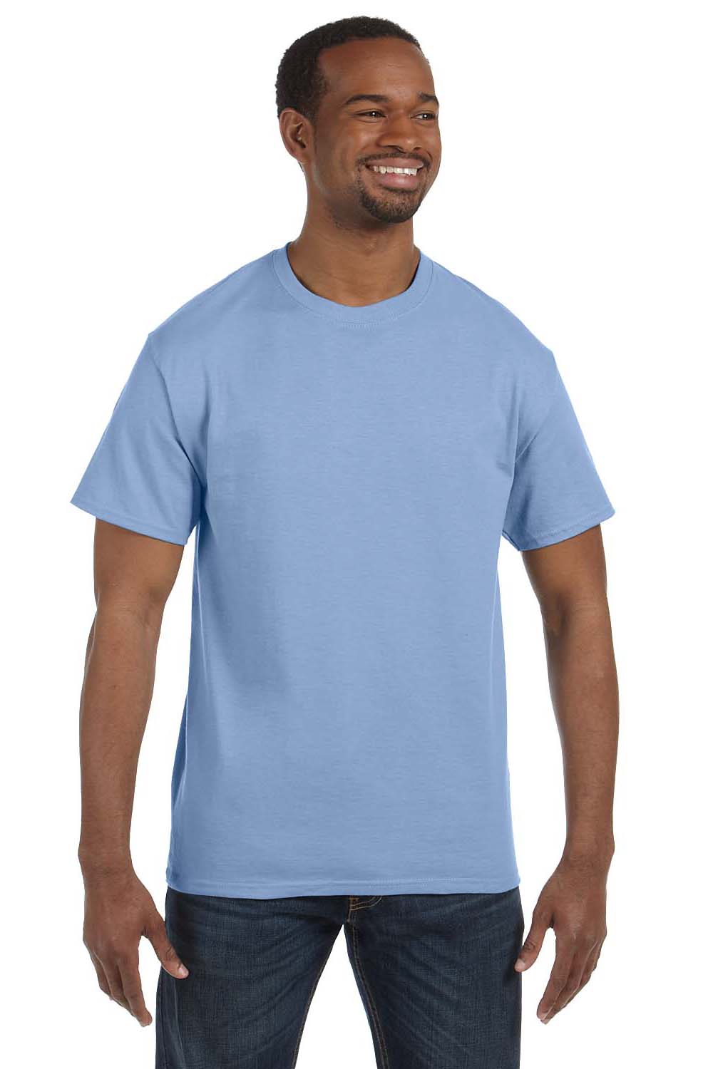 Hanes 5250T Mens ComfortSoft Short Sleeve Crewneck T-Shirt Light Blue Front