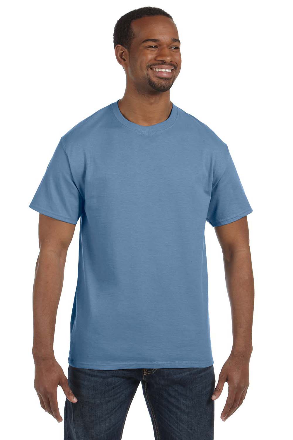 Hanes 5250T Mens ComfortSoft Short Sleeve Crewneck T-Shirt Stonewashed Blue Front