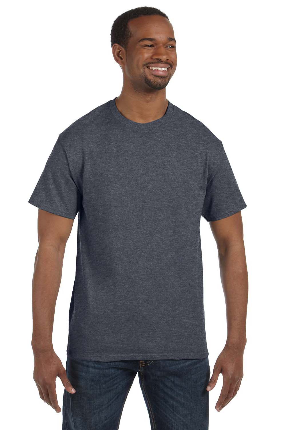 Hanes 5250T Mens ComfortSoft Short Sleeve Crewneck T-Shirt Heather Charcoal Grey Front
