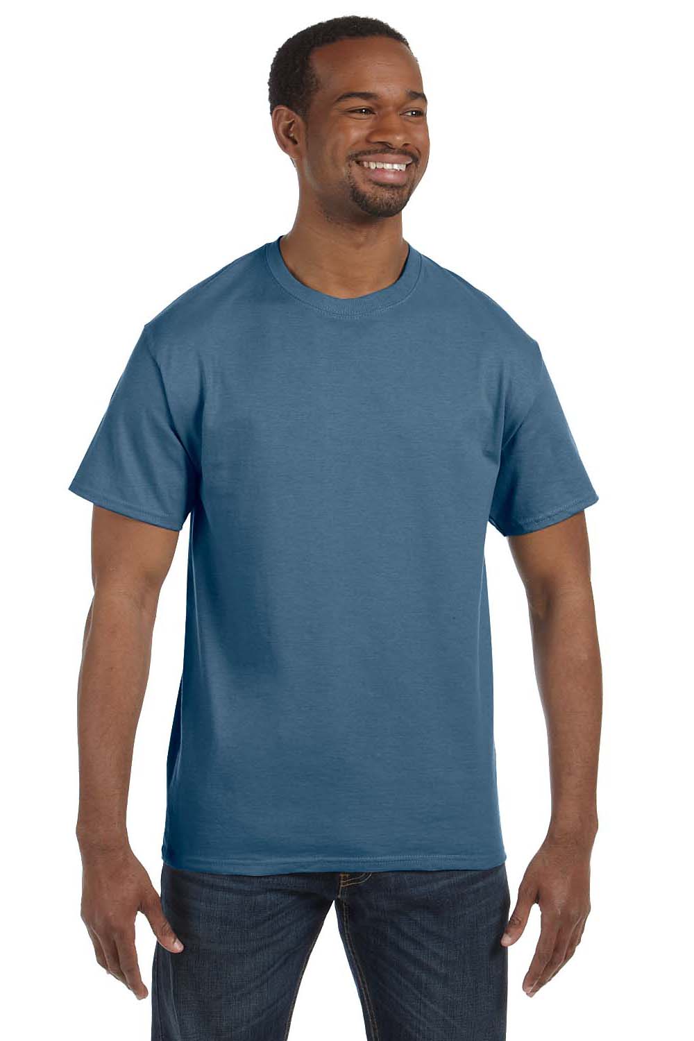 Hanes 5250T Mens ComfortSoft Short Sleeve Crewneck T-Shirt Denim Blue Front