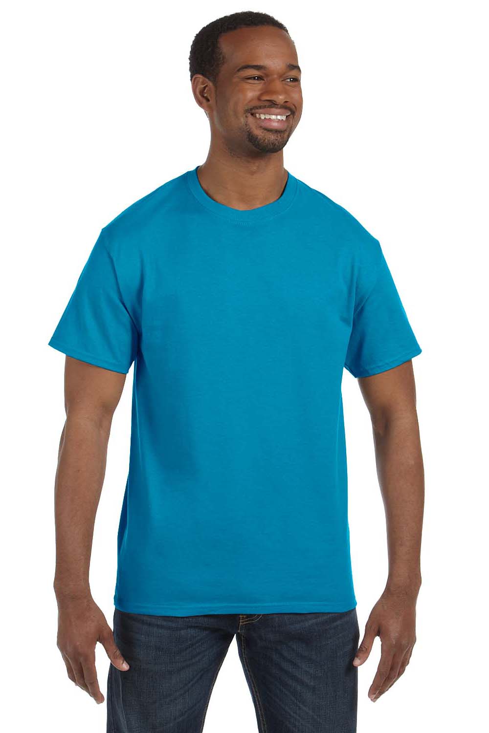 Hanes 5250T Mens ComfortSoft Short Sleeve Crewneck T-Shirt Teal Blue Front