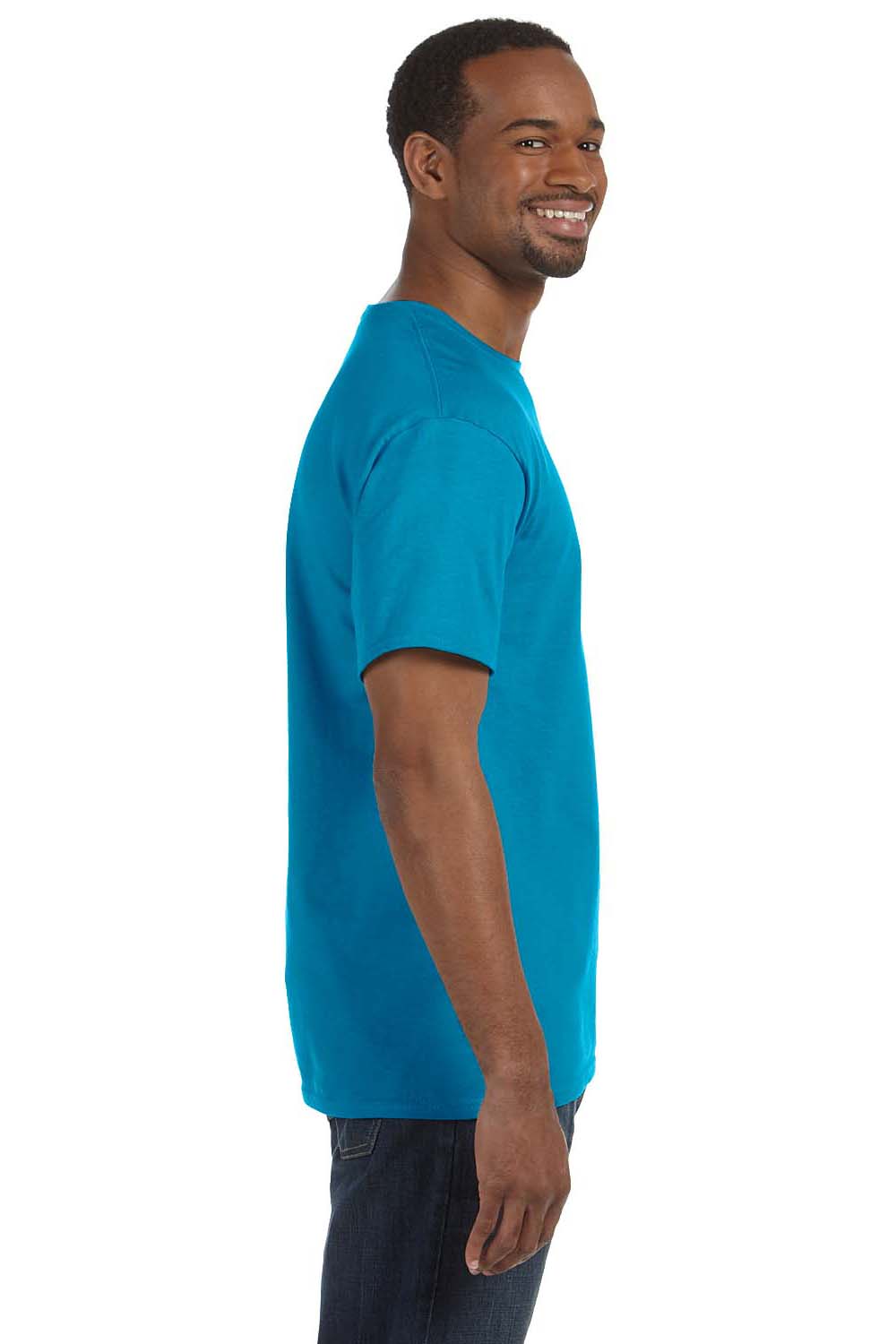 Hanes 5250T Mens ComfortSoft Short Sleeve Crewneck T-Shirt Teal Blue Side