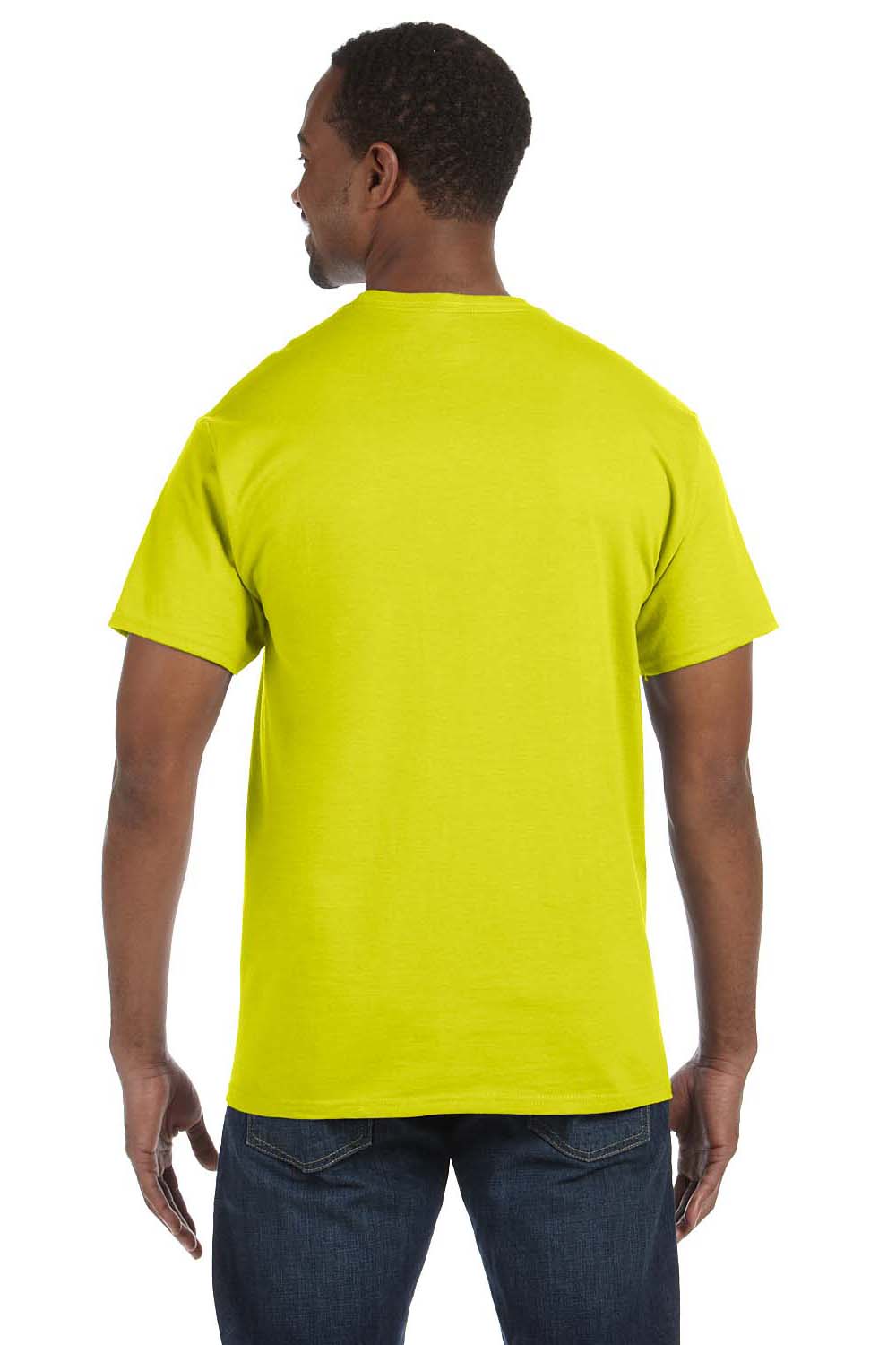 Hanes 5250T Mens ComfortSoft Short Sleeve Crewneck T-Shirt Safety Green Back