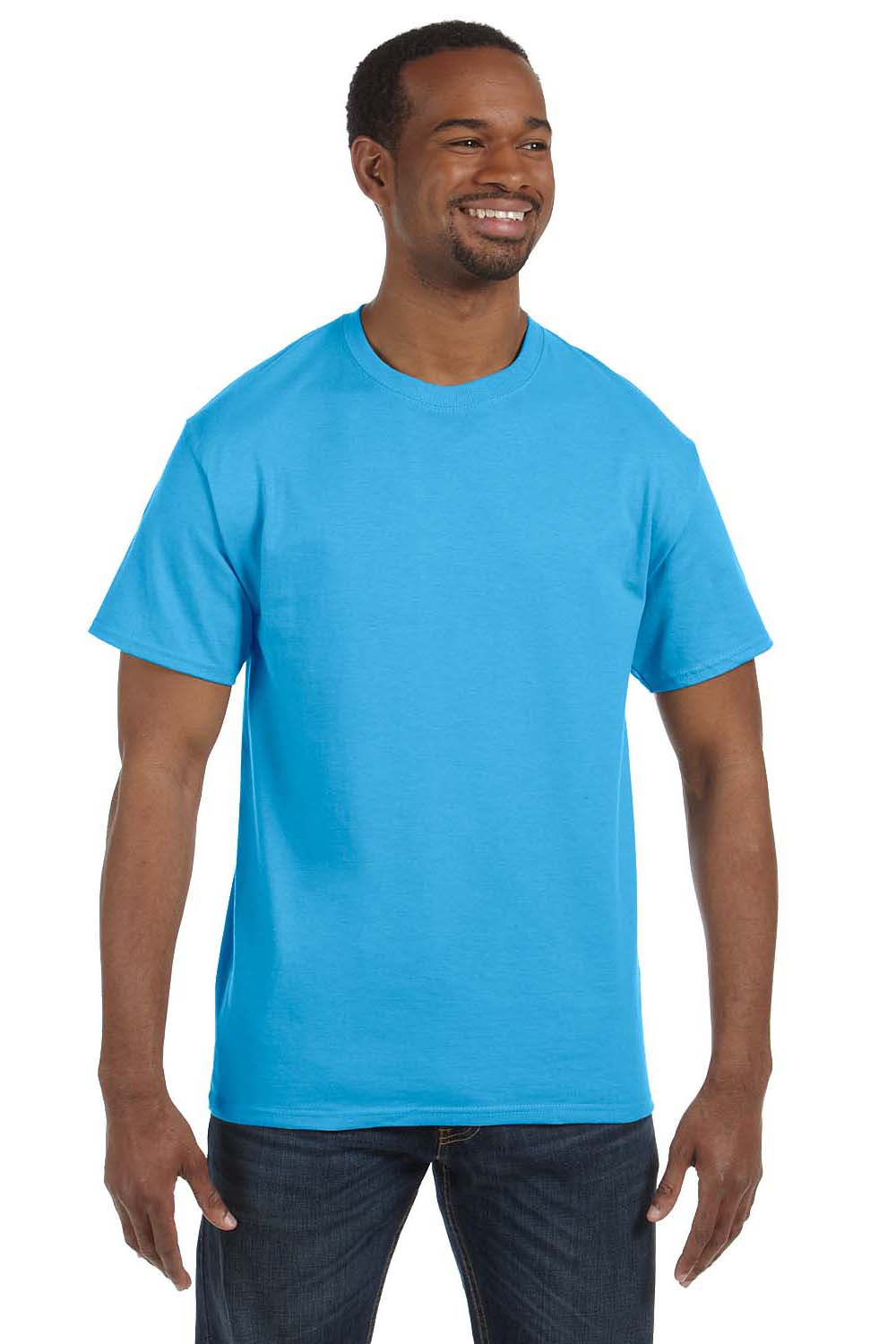 Hanes 5250T Mens ComfortSoft Short Sleeve Crewneck T-Shirt Aquatic Blue Front