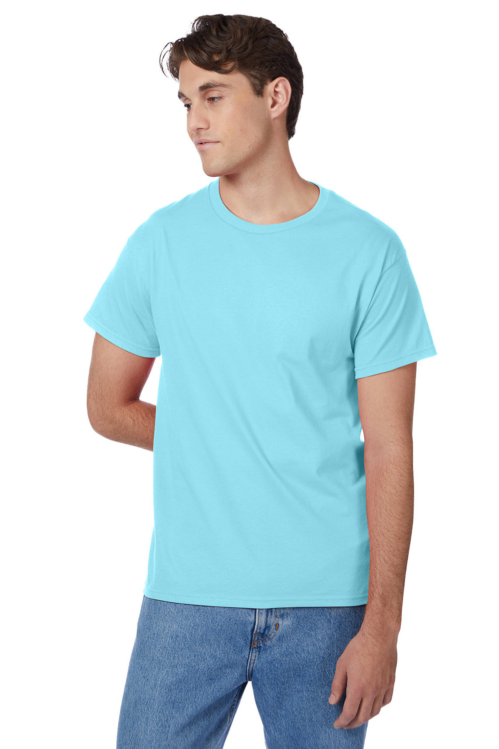 Hanes 5250/5250T Mens ComfortSoft Short Sleeve Crewneck T-Shirt Clean Mint Blue Front