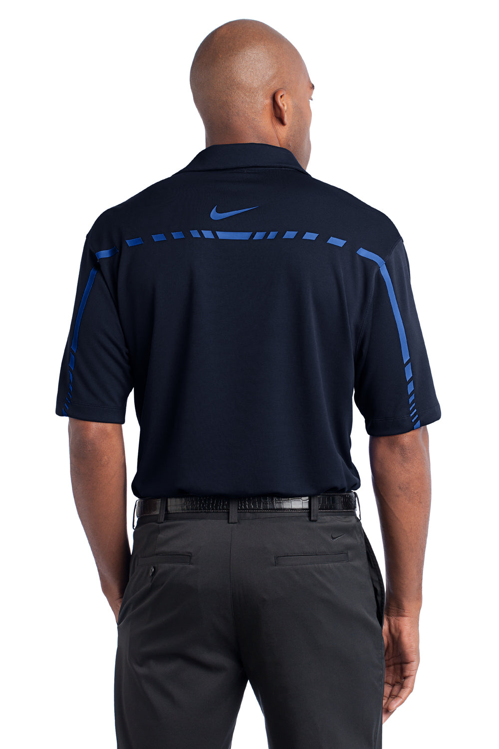 Nike 527807 Mens Dri-Fit Moisture Wicking Short Sleeve Polo Shirt Navy Blue/Signal Blue Back