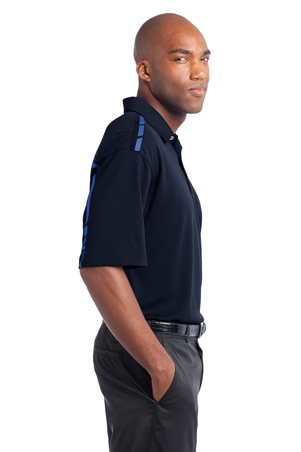 Nike 527807 Mens Dri-Fit Moisture Wicking Short Sleeve Polo Shirt Navy Blue/Signal Blue Side