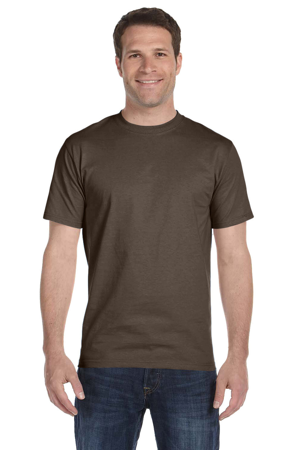 Hanes 5280 Mens ComfortSoft Short Sleeve Crewneck T-Shirt Dark Chocolate Brown Front