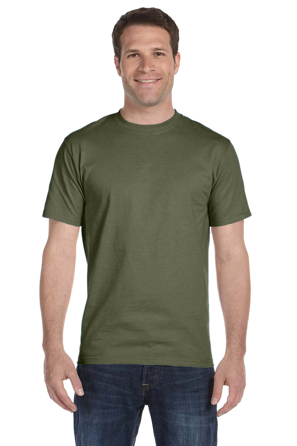 Hanes 5280 Mens ComfortSoft Short Sleeve Crewneck T-Shirt Fatigue Green Front