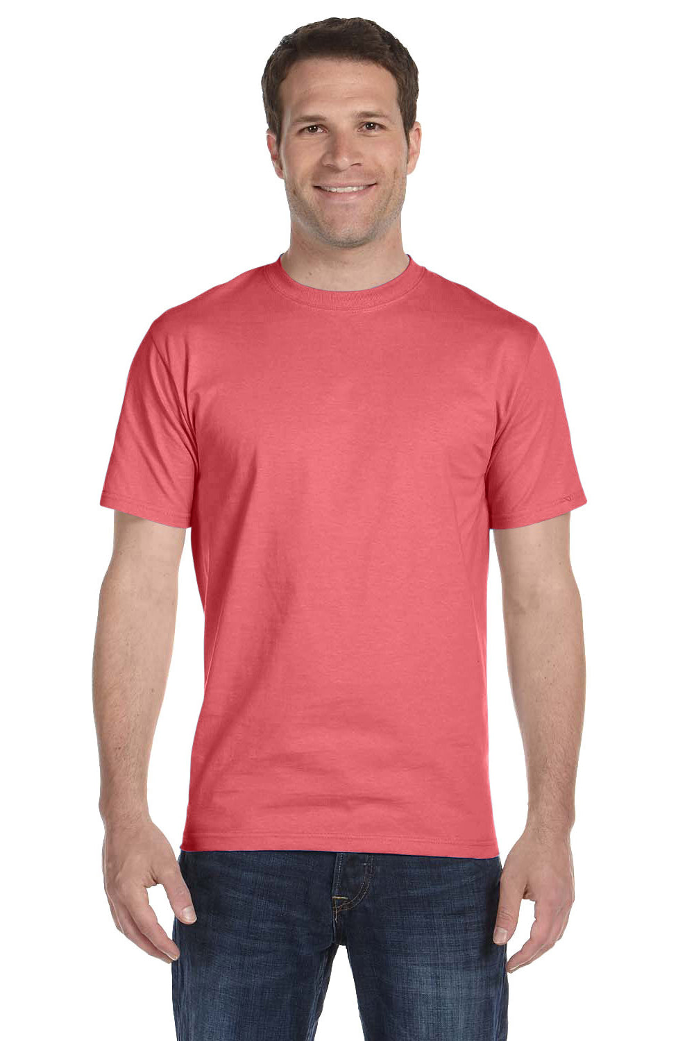 Hanes 5280 Mens ComfortSoft Short Sleeve Crewneck T-Shirt Charisma Coral Front