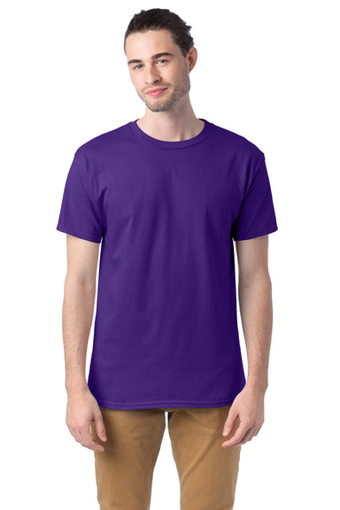 Hanes 5280 Mens ComfortSoft Short Sleeve Crewneck T-Shirt Athletic Purple Front