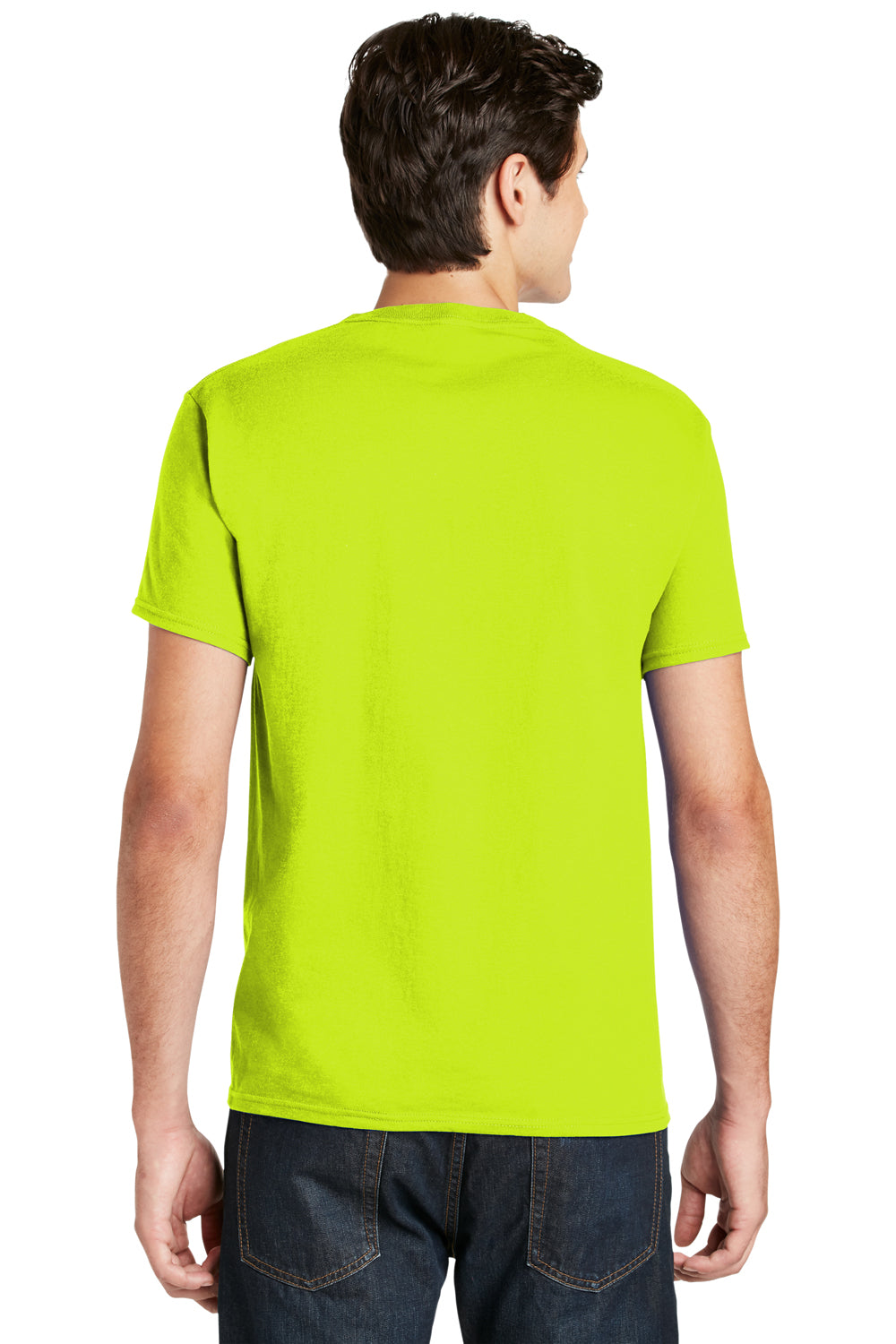 Hanes Mens ComfortSoft Short Sleeve Crewneck T-Shirt Safety Green Back