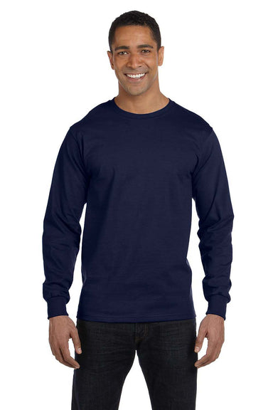 Hanes 5286 Mens ComfortSoft Long Sleeve Crewneck T-Shirt Navy Blue Front