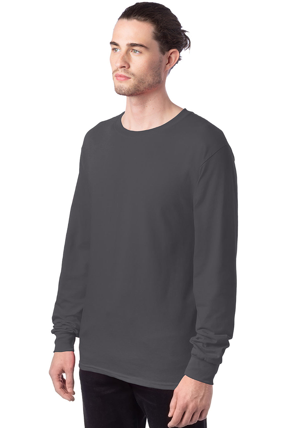 Hanes 5286 Mens ComfortSoft Long Sleeve Crewneck T-Shirt Smoke Grey 3Q