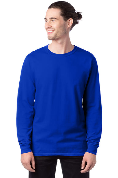 Hanes 5286 Mens ComfortSoft Long Sleeve Crewneck T-Shirt Athletic Royal Blue Front
