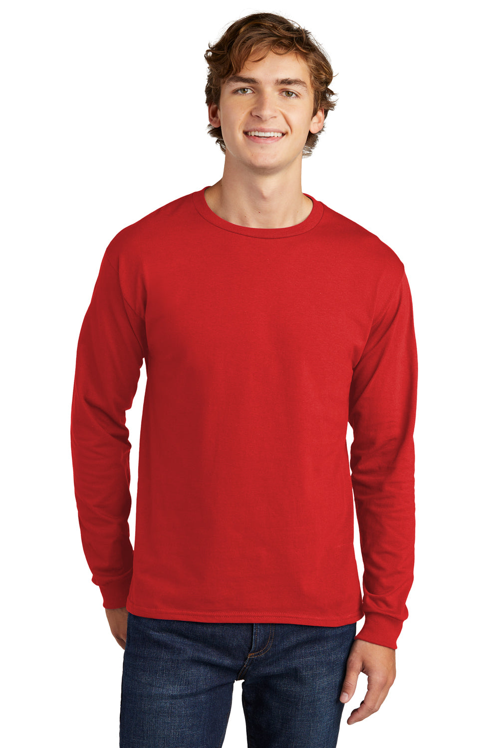 Hanes 5286 Mens ComfortSoft Long Sleeve Crewneck T-Shirt Athletic Red Front