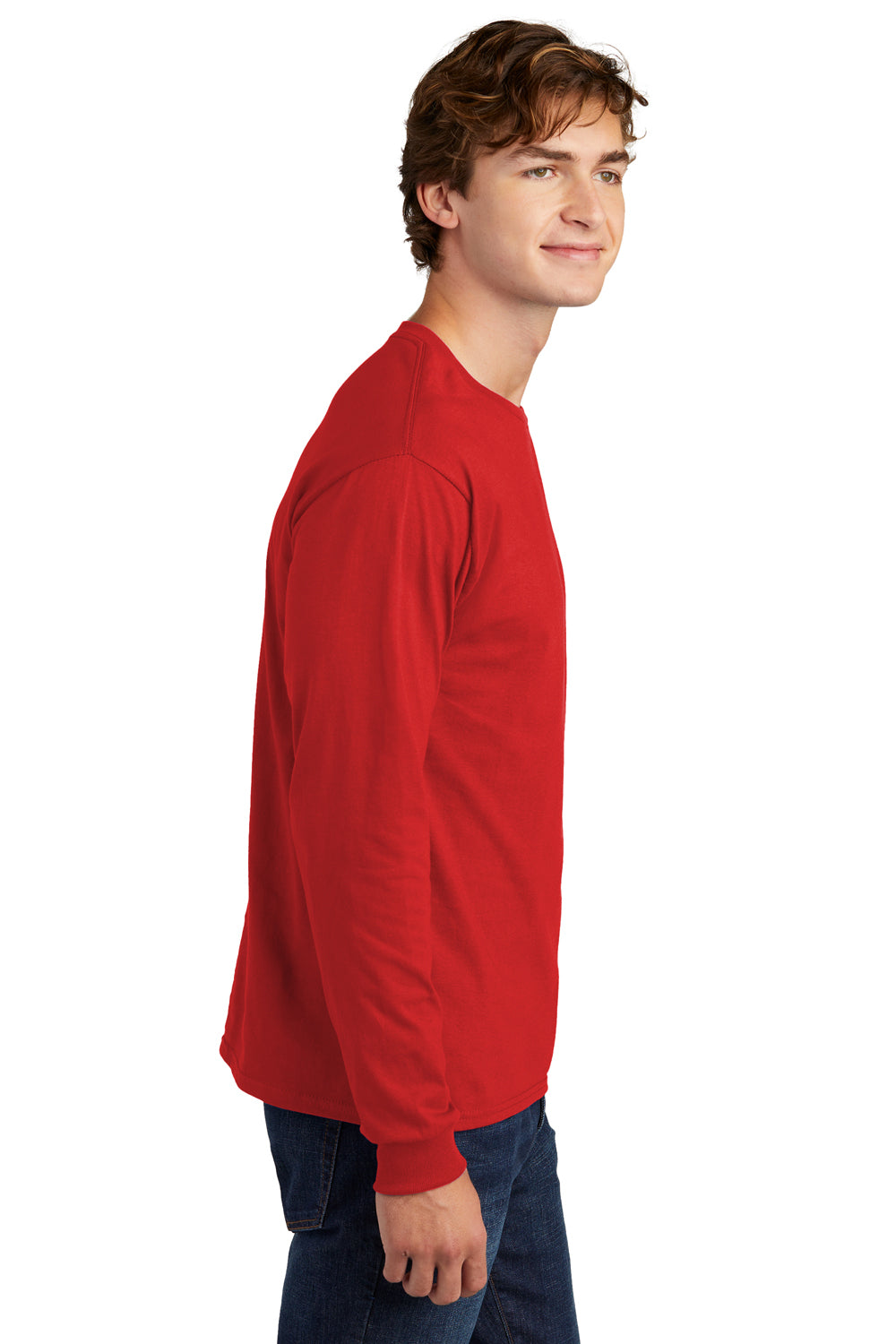 Hanes 5286 Mens ComfortSoft Long Sleeve Crewneck T-Shirt Athletic Red Side