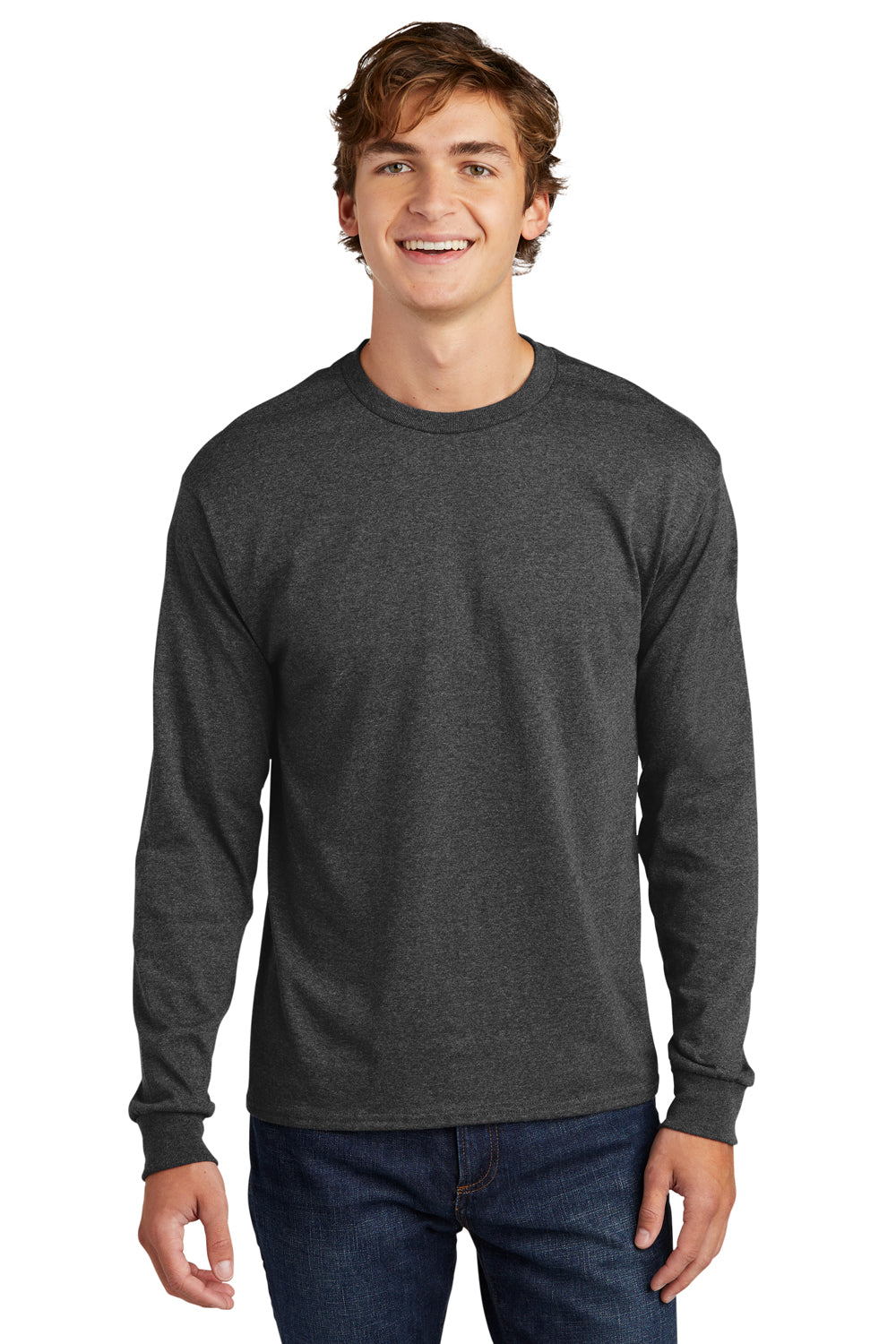 Hanes 5286 Mens ComfortSoft Long Sleeve Crewneck T-Shirt Heather Charcoal Grey Front