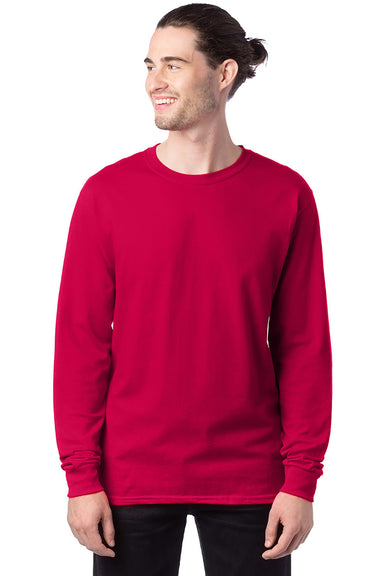 Hanes 5286 Mens ComfortSoft Long Sleeve Crewneck T-Shirt Athletic Crimson Red Front