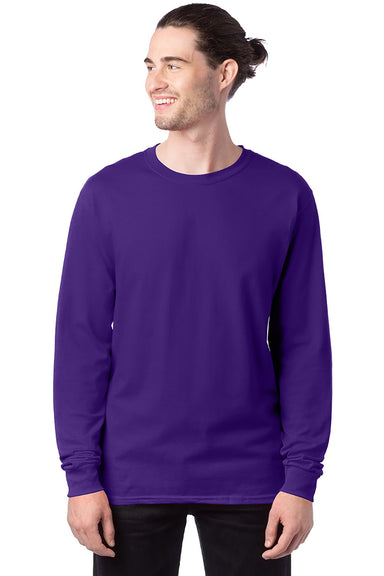 Hanes 5286 Mens ComfortSoft Long Sleeve Crewneck T-Shirt Athletic Purple Front