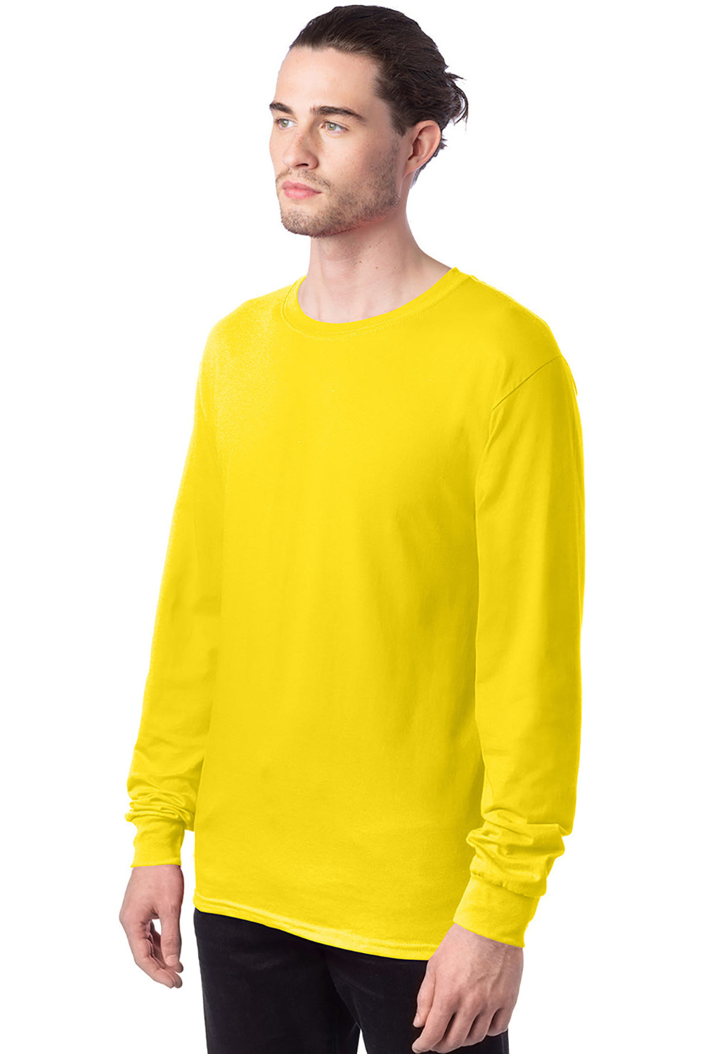 Hanes 5286 Mens ComfortSoft Long Sleeve Crewneck T-Shirt Athletic Yellow 3Q