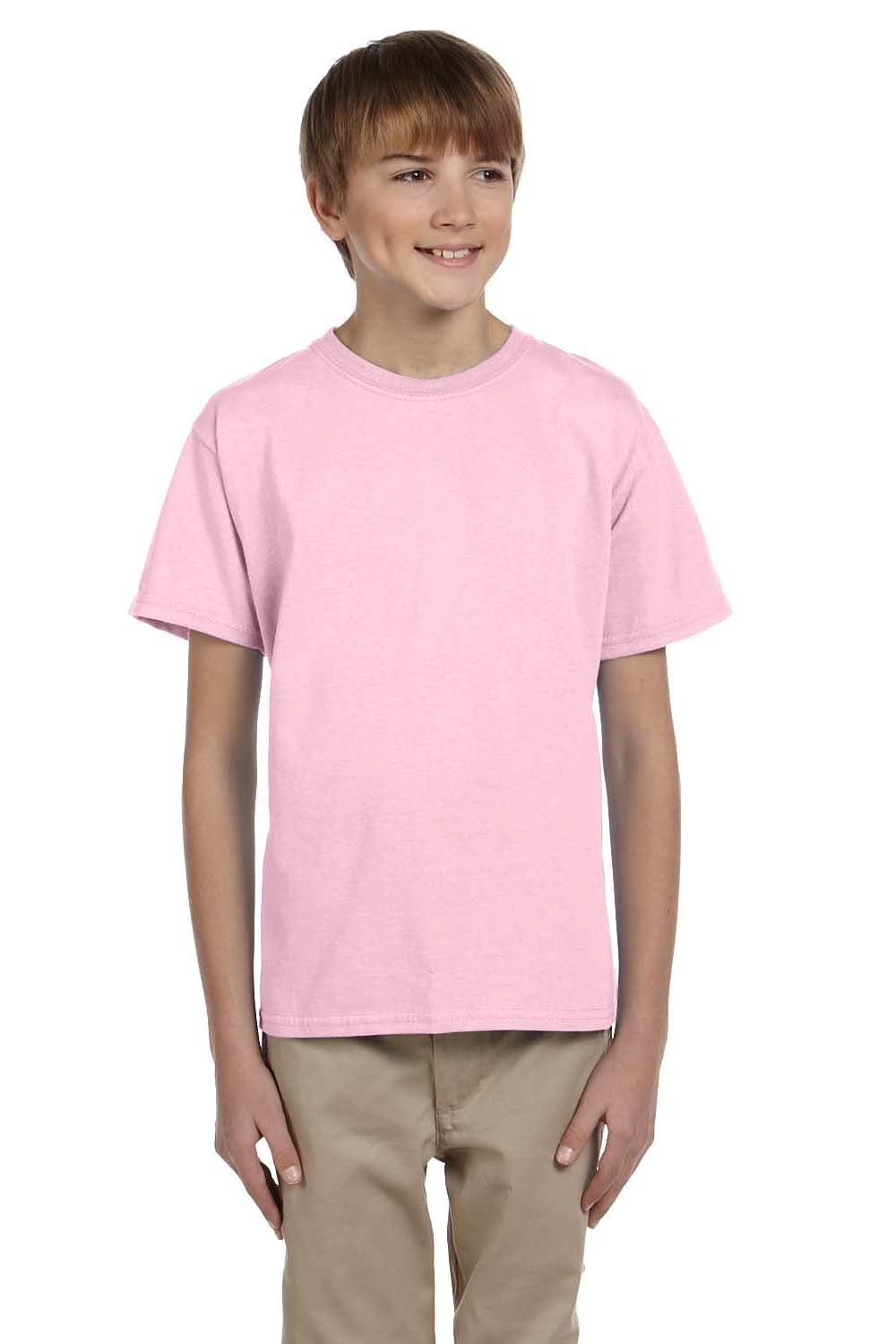 Hanes 5370 Youth EcoSmart Short Sleeve Crewneck T-Shirt Pale Pink Front