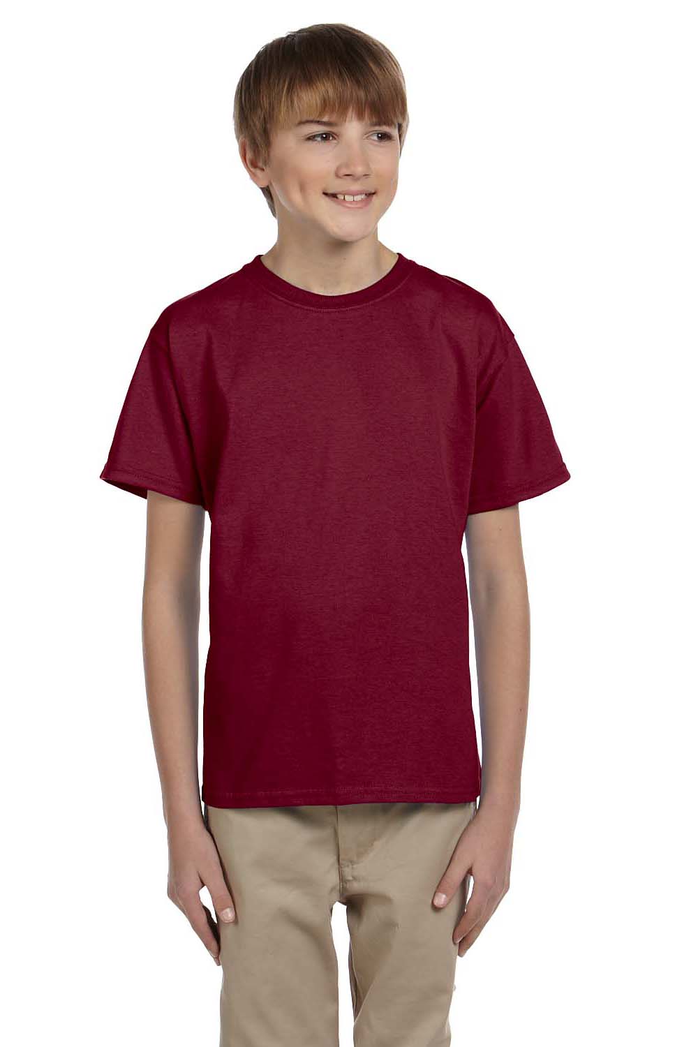 Hanes 5370 Youth EcoSmart Short Sleeve Crewneck T-Shirt Cardinal Red Front