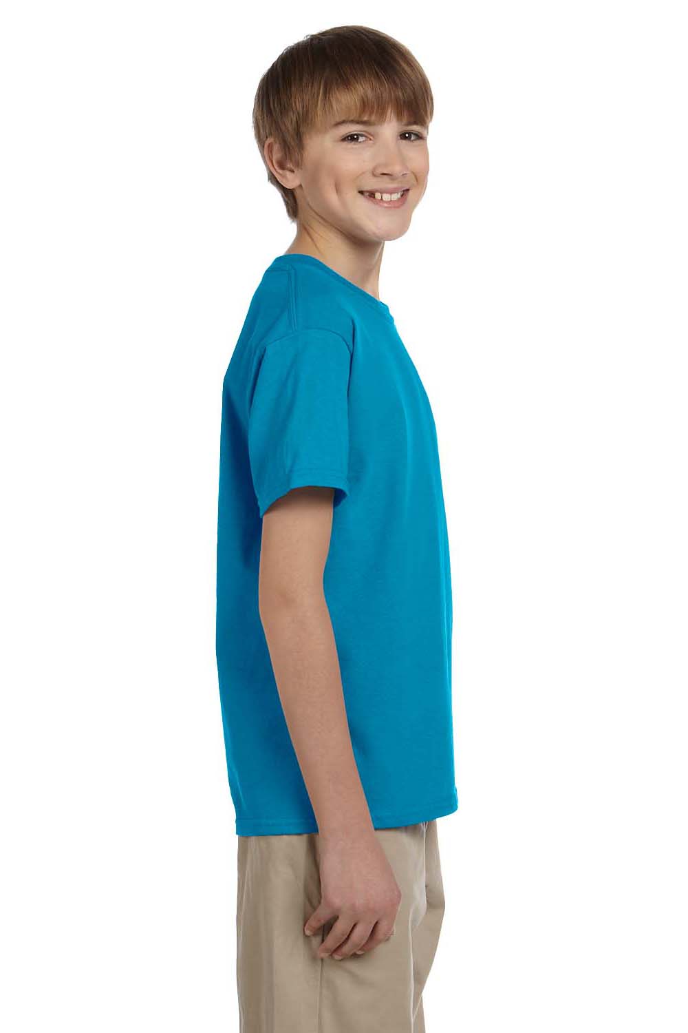 Hanes 5370 Youth EcoSmart Short Sleeve Crewneck T-Shirt Teal Blue Side