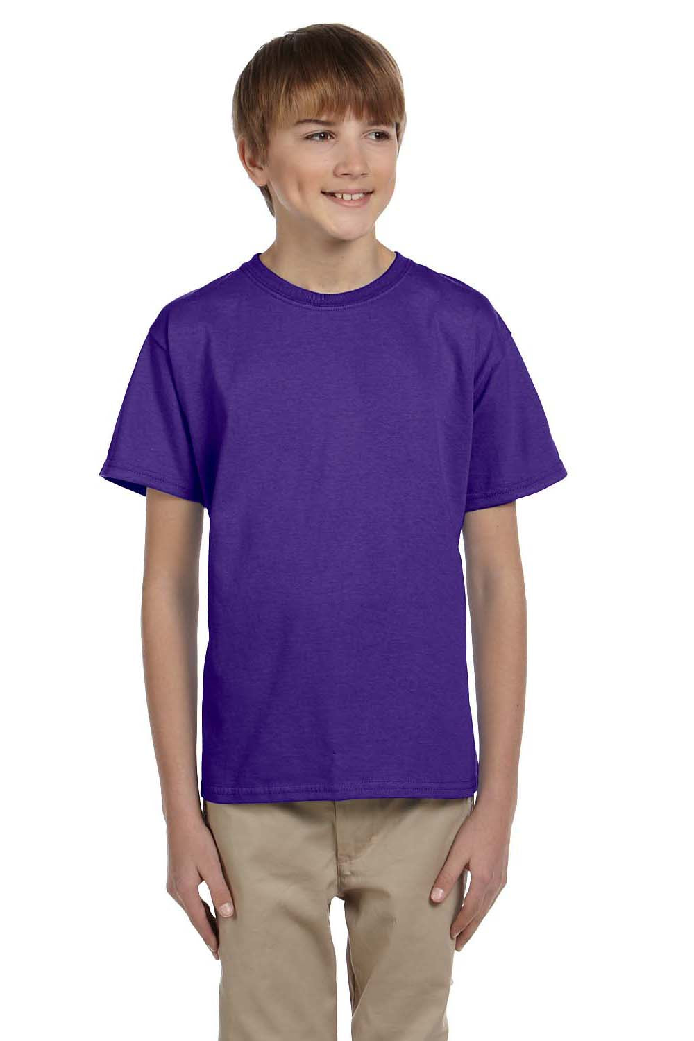 Hanes 5370 Youth EcoSmart Short Sleeve Crewneck T-Shirt Purple Front