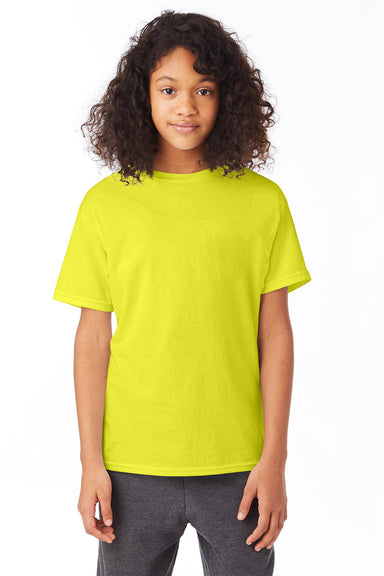 Hanes 5370 Youth EcoSmart Short Sleeve Crewneck T-Shirt Safety Green Front