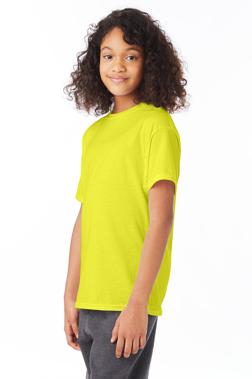 Hanes 5370 Youth EcoSmart Short Sleeve Crewneck T-Shirt Safety Green 3Q