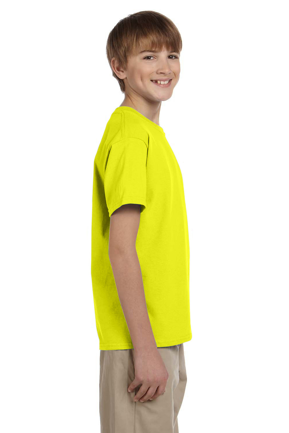 Hanes 5370 Youth EcoSmart Short Sleeve Crewneck T-Shirt Safety Green SIde