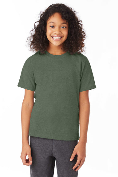 Hanes 5370 Youth EcoSmart Short Sleeve Crewneck T-Shirt Heather Green Front