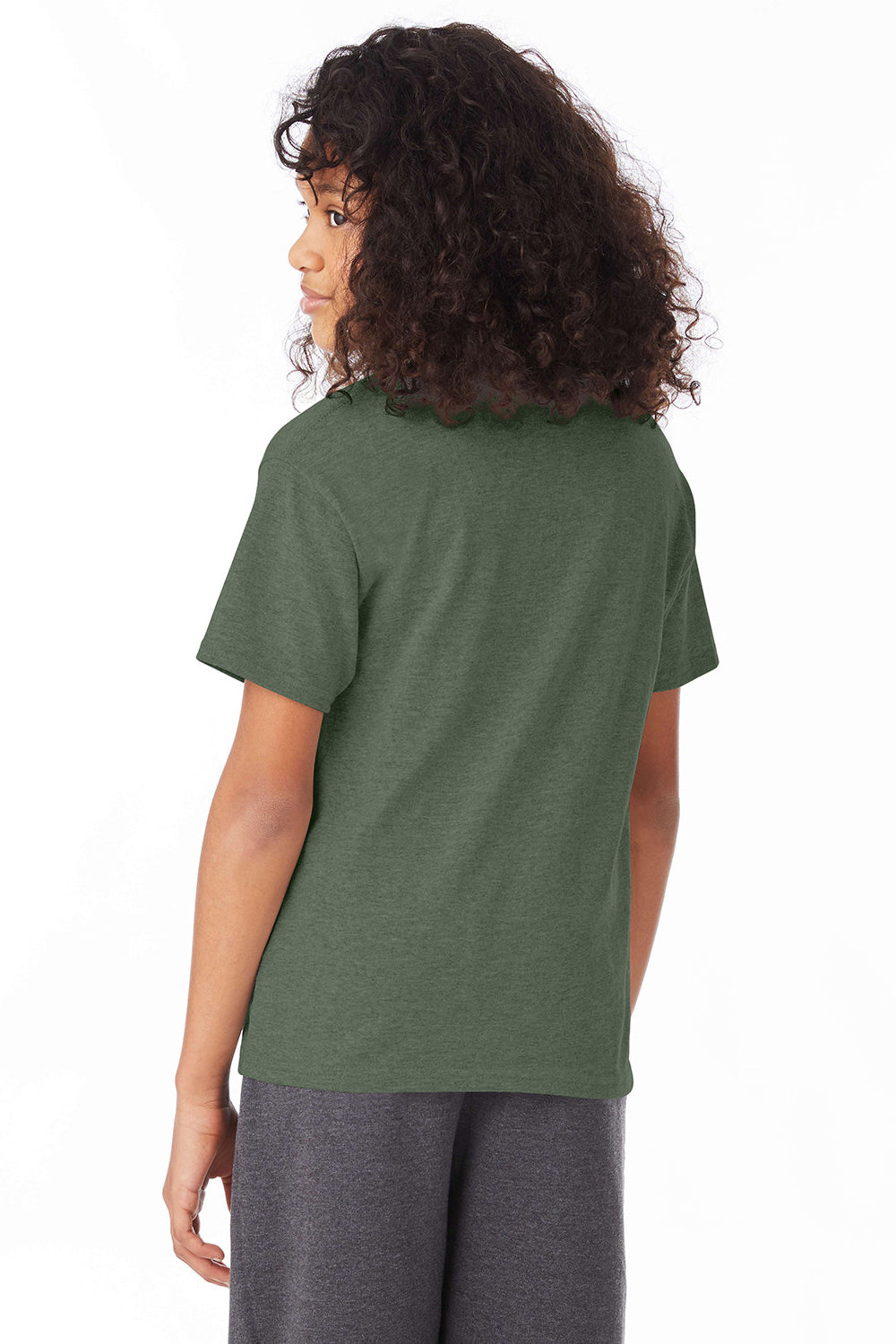 Hanes 5370 Youth EcoSmart Short Sleeve Crewneck T-Shirt Heather Green Back