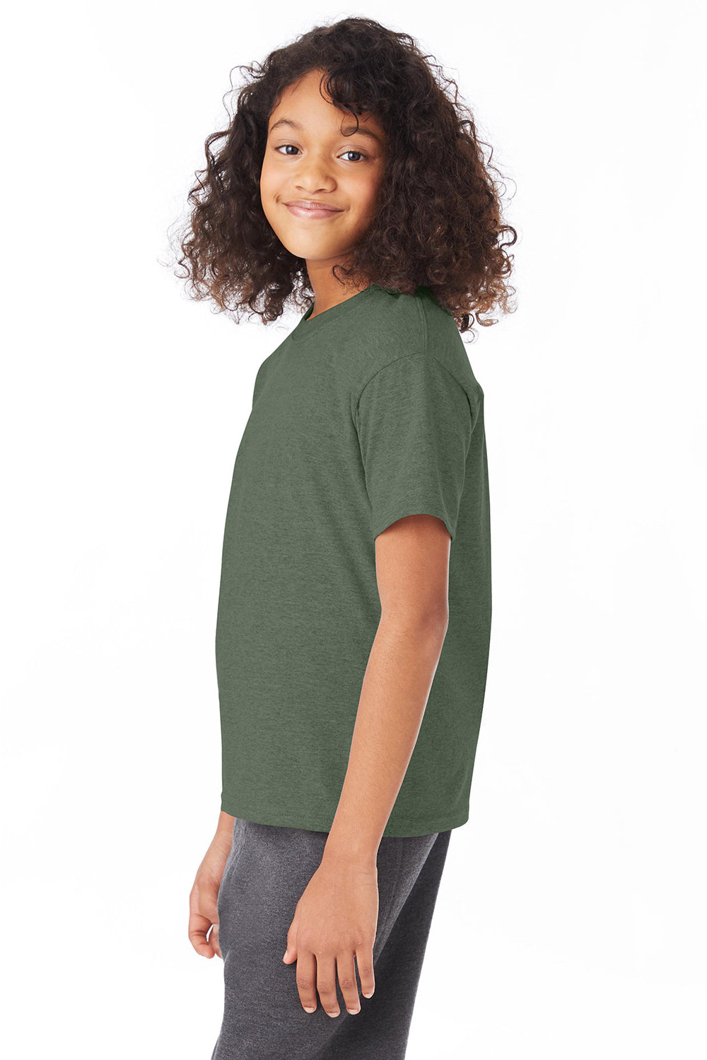 Hanes 5370 Youth EcoSmart Short Sleeve Crewneck T-Shirt Heather Green 3Q