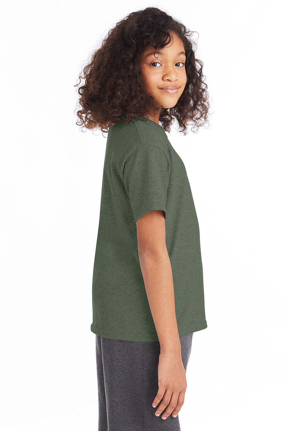 Hanes 5370 Youth EcoSmart Short Sleeve Crewneck T-Shirt Heather Green SIde