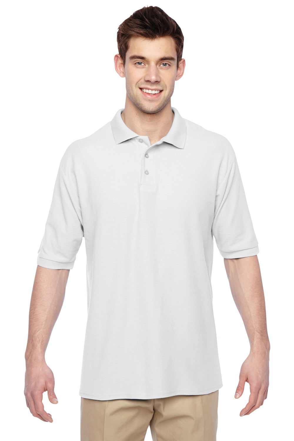 Jerzees 537MSR Mens Easy Care Moisture Wicking Short Sleeve Polo Shirt White Front
