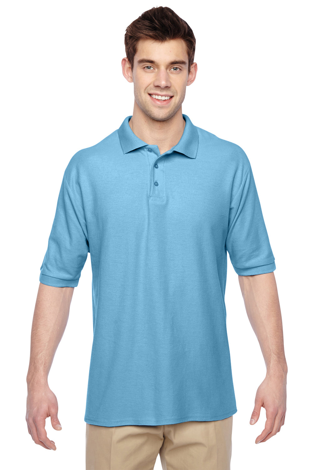 Jerzees 537MSR Mens Easy Care Moisture Wicking Short Sleeve Polo Shirt Light Blue Front
