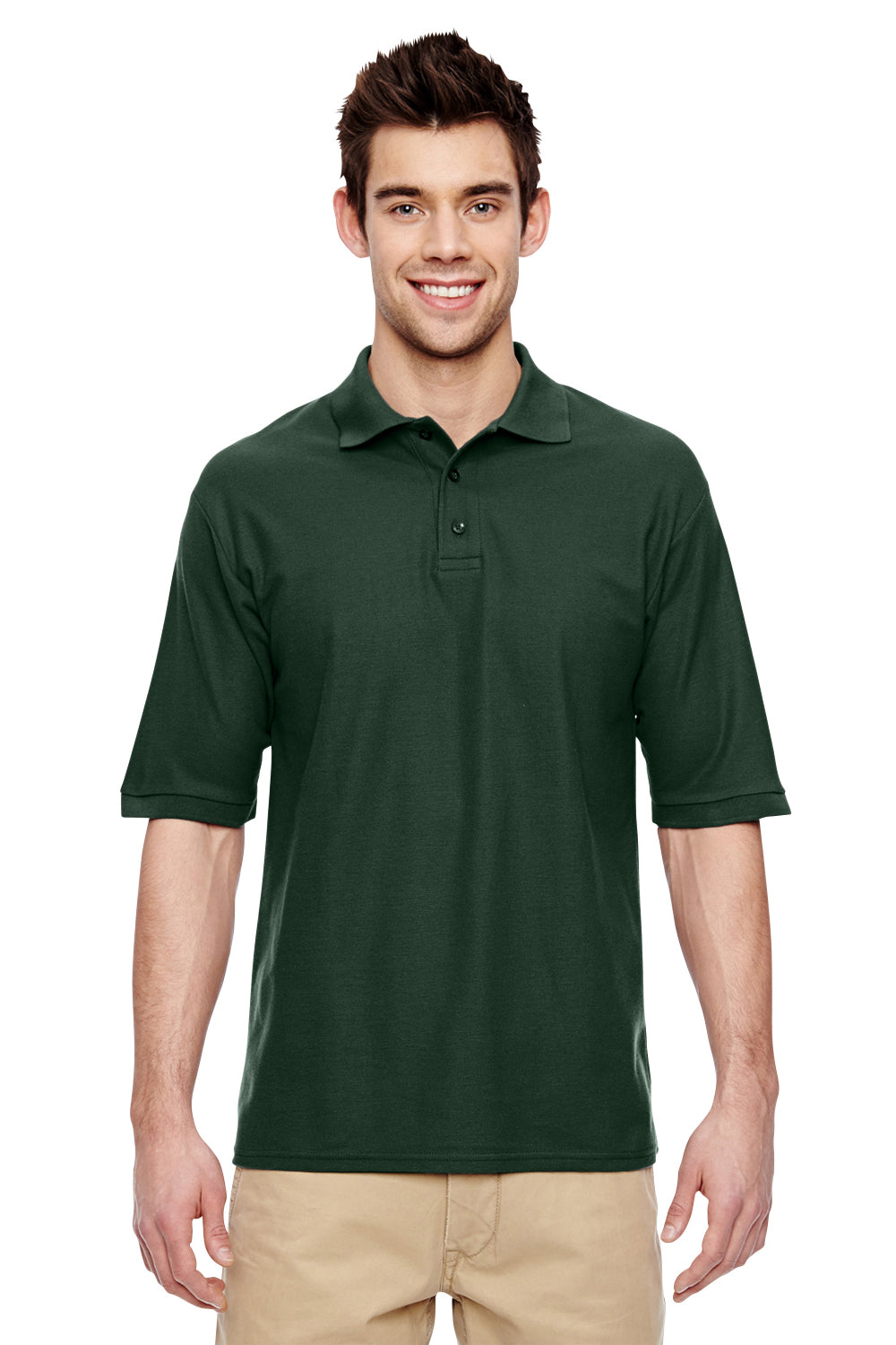 Jerzees 537MSR Mens Easy Care Moisture Wicking Short Sleeve Polo Shirt Forest Green Front